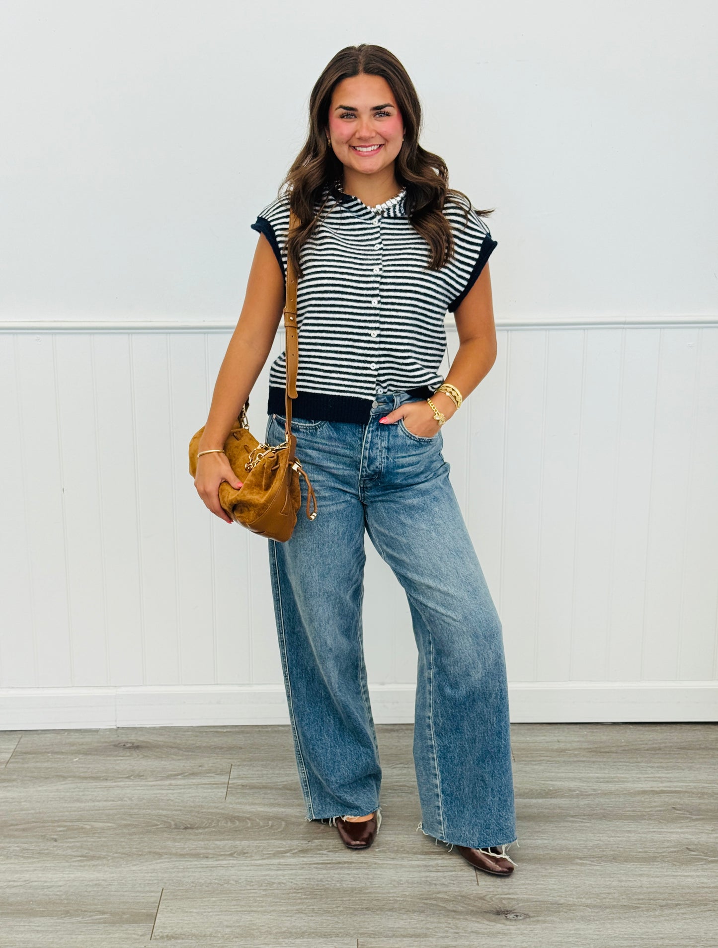 Navy Mini Striped Button Front Vest (Reg.)