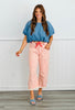 Coral Peach Striped Twill Barrel Pants (Reg & Plus)