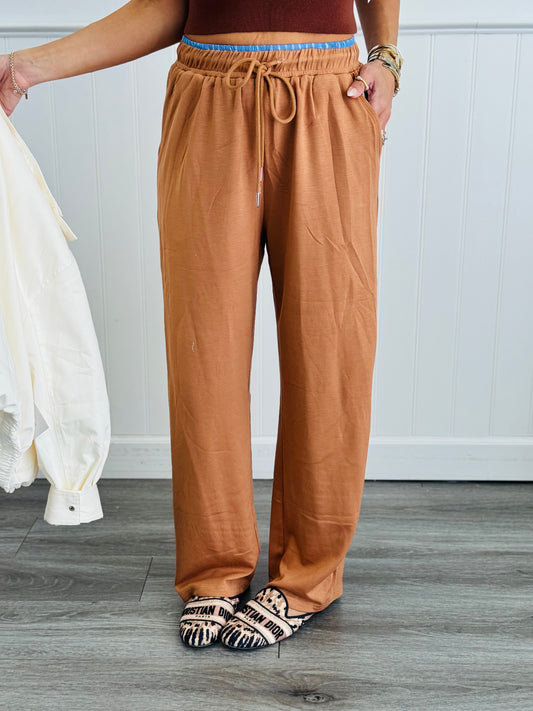 Caramel Contrast Waist Sweatpants (Reg & Plus)