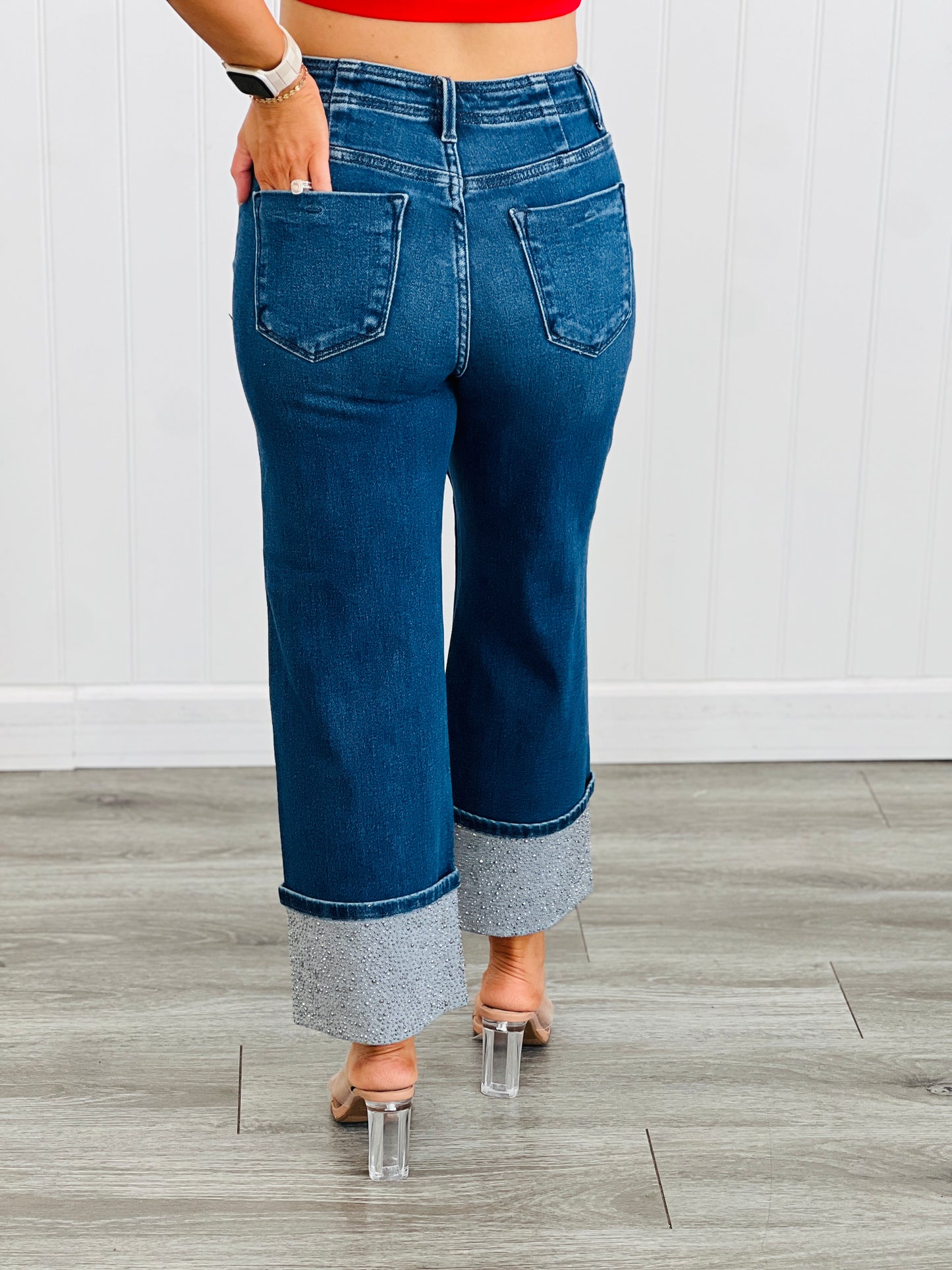 Risen Born To Sparkle Rhinestone Cuff Jeans (Reg & Plus)