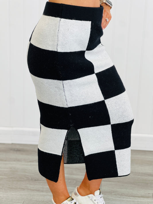Black/White Checkered Knit Pencil Midi Skirt (Reg. and Plus)
