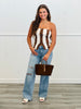 Strapless Brown Stripe Button Down Knit Top (Reg.)