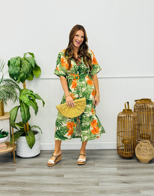 Tropical Dream Button Down Midi Dress (Reg & Plus)