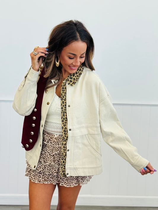 Ecru Contrast Leopard Collar Jacket (Reg.)