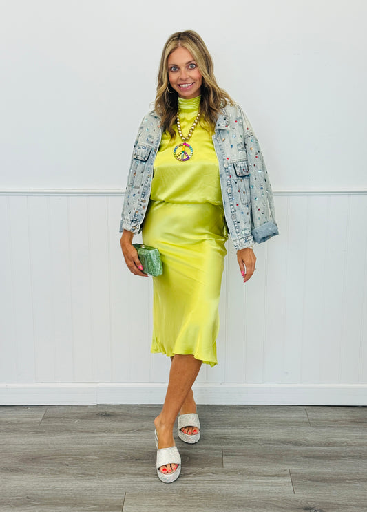 Lime Green Satin Halter Neck Top (Reg.)