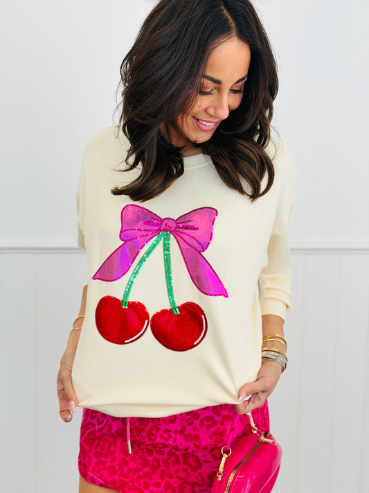 Cherry Bow Luxe Pullover (Reg. and Plus)