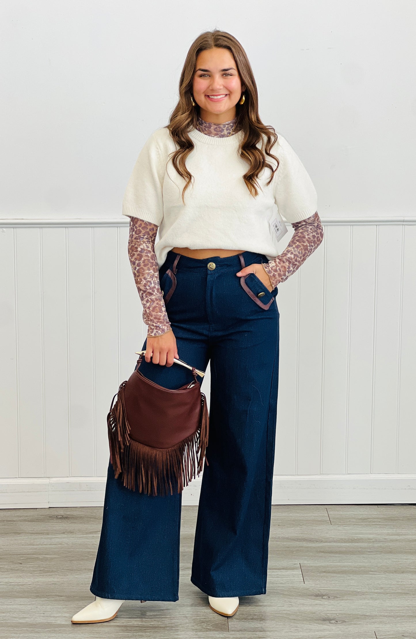 Ivory Mist Short Sleeve Sweater Top (Reg & Plus)