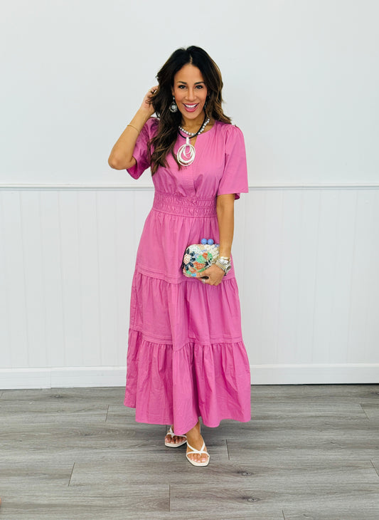Mauve Pink Tiered Maxi Dress (Reg. and Plus)