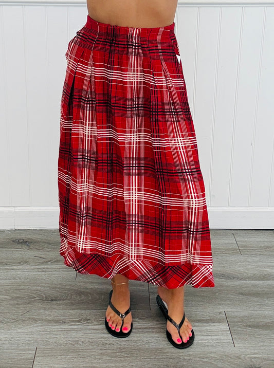 Plaid Pull On Gathered Midi Skirt (Reg.)