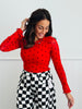 Red Flocked Hearts Mesh Blouse (Reg & Plus)