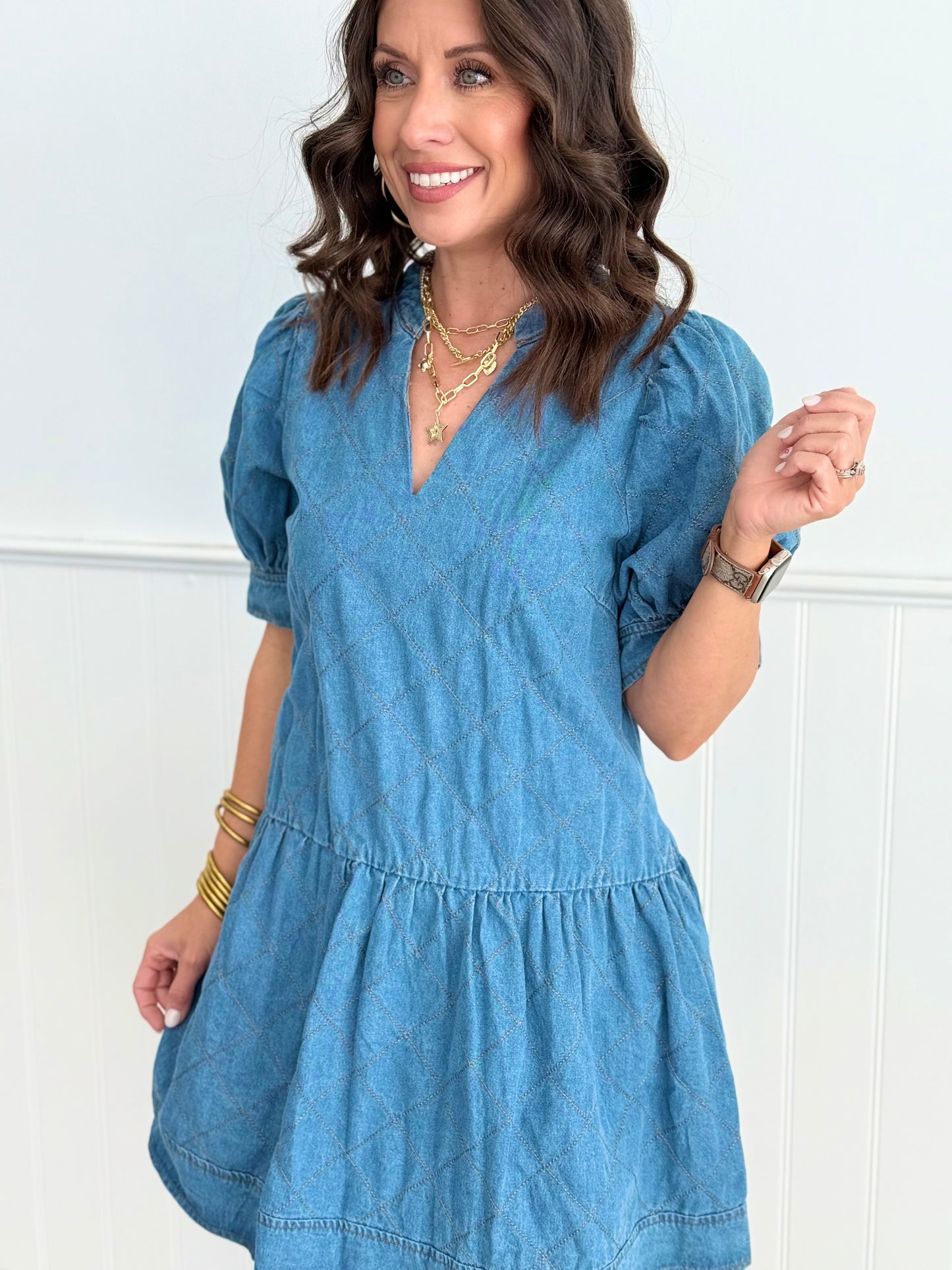 Denim Quilted Mini Dress (Reg)