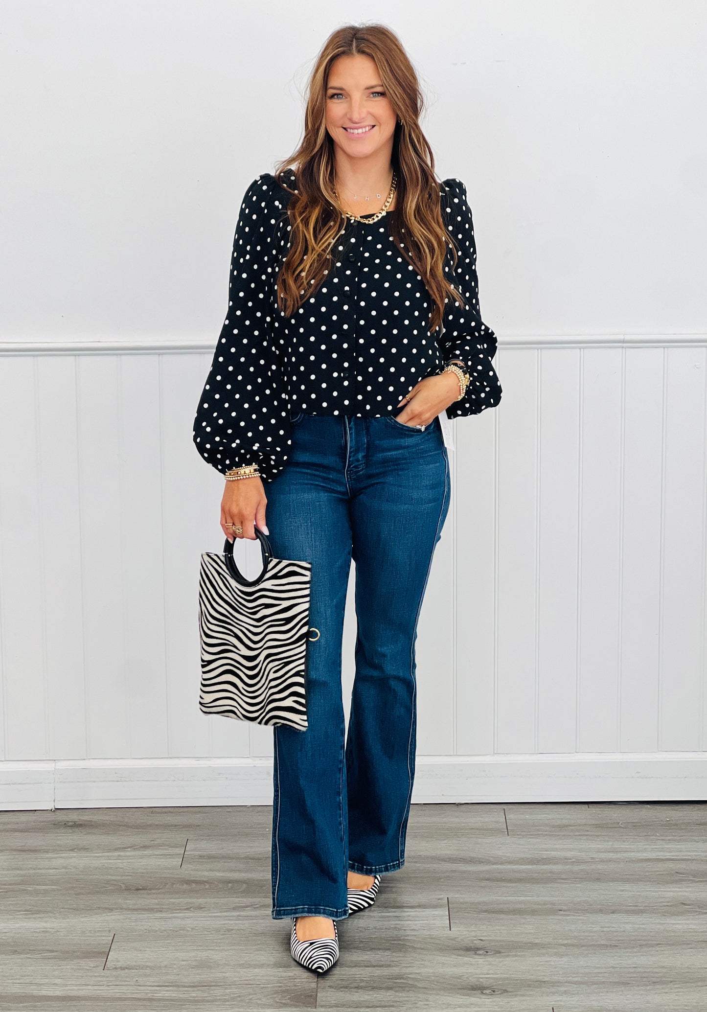 Black/Ivory Polka Dot Blouse (Reg & Plus)