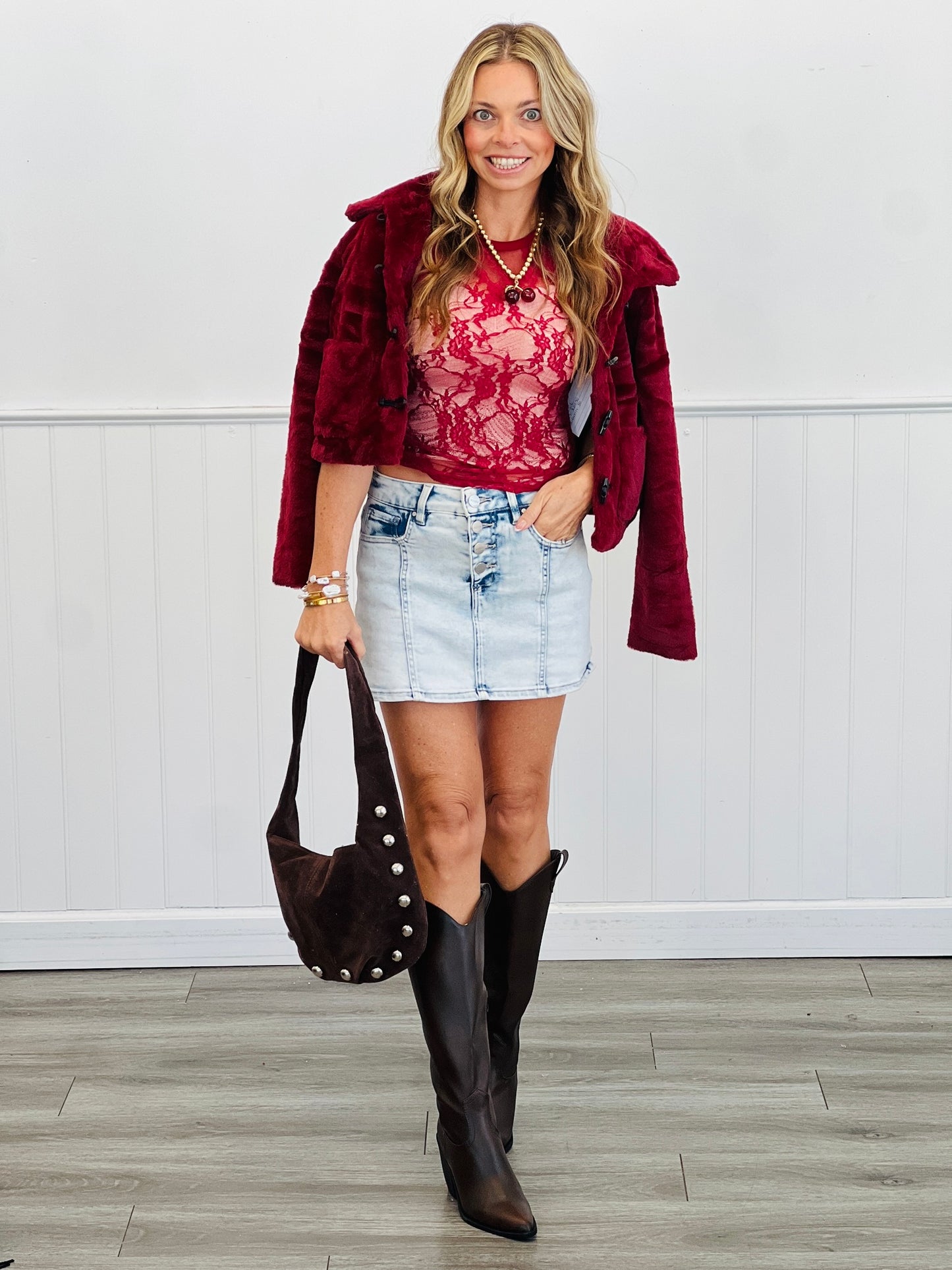 Burgundy Floral Lace Tank Top (Reg.)