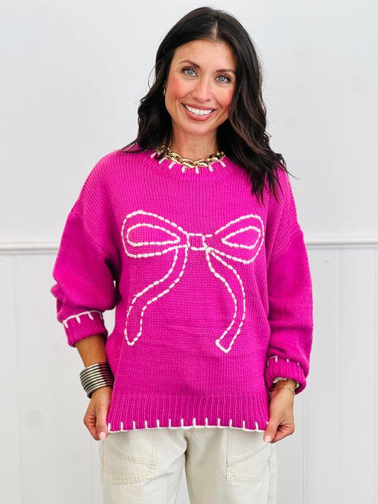 French Pink Stitched Bow Sweater (Reg.)