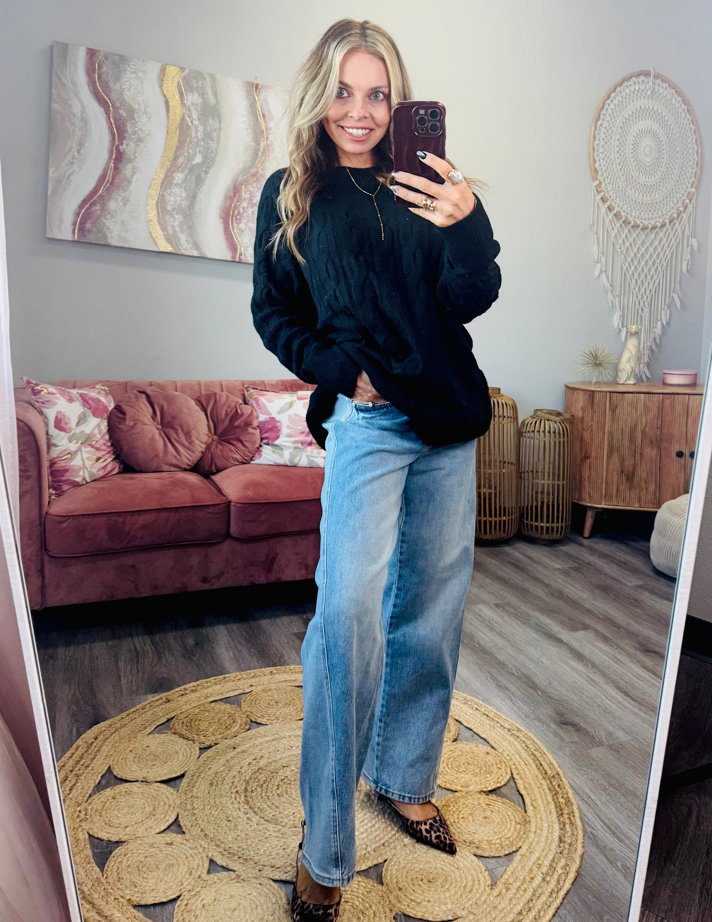 Black Cable Knit Sweater Top (Reg.)