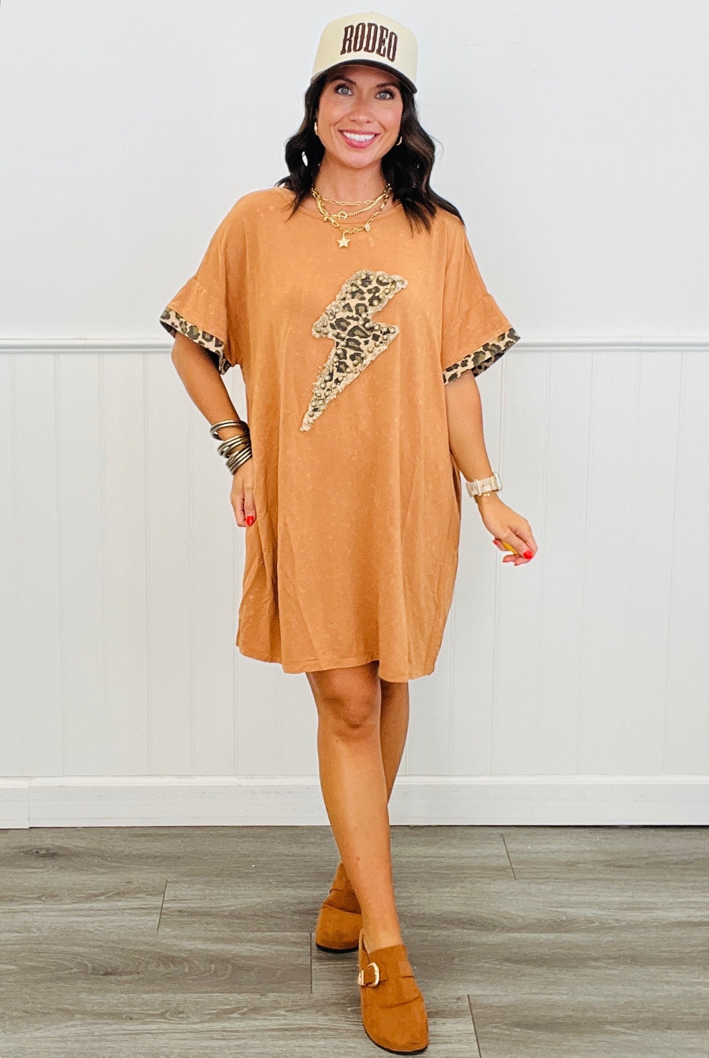 Dusty Rust Lightening Bolt Tee Shirt Dress (Reg & Plus)