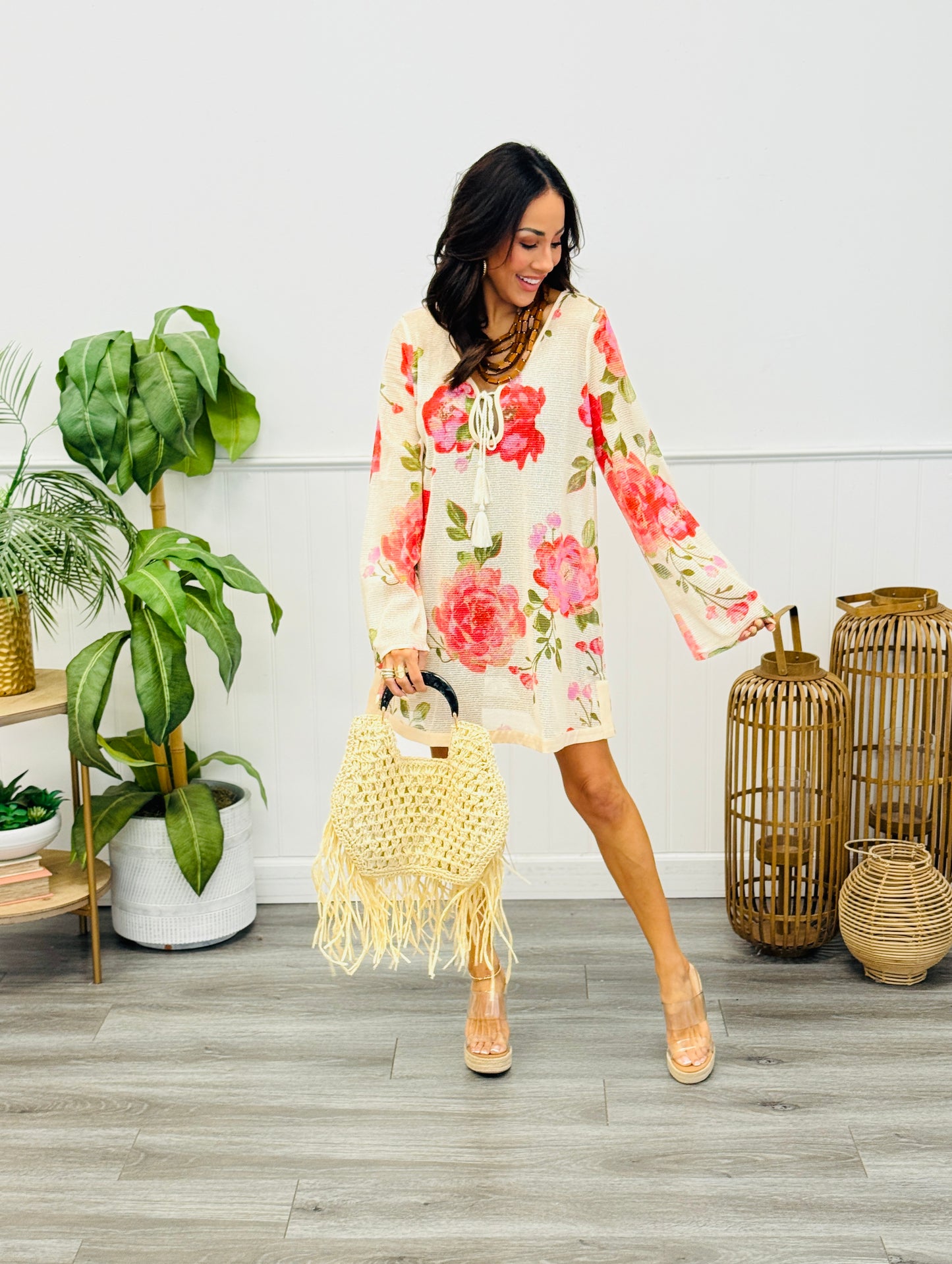 Sheer Mesh Floral Printed Mini Dress (Reg. and Plus)