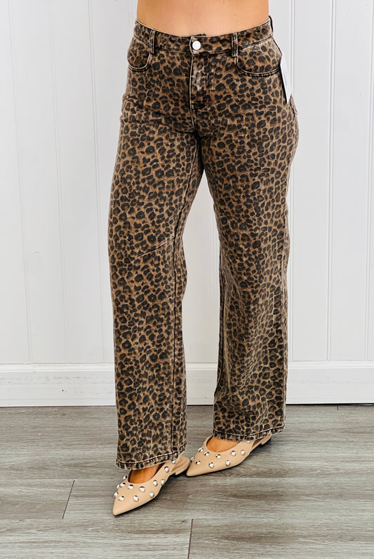 Leopard Print Mid Rise Pants (Reg.)