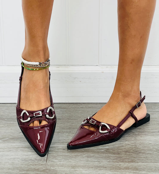Burgundy Patent Slingback Flats