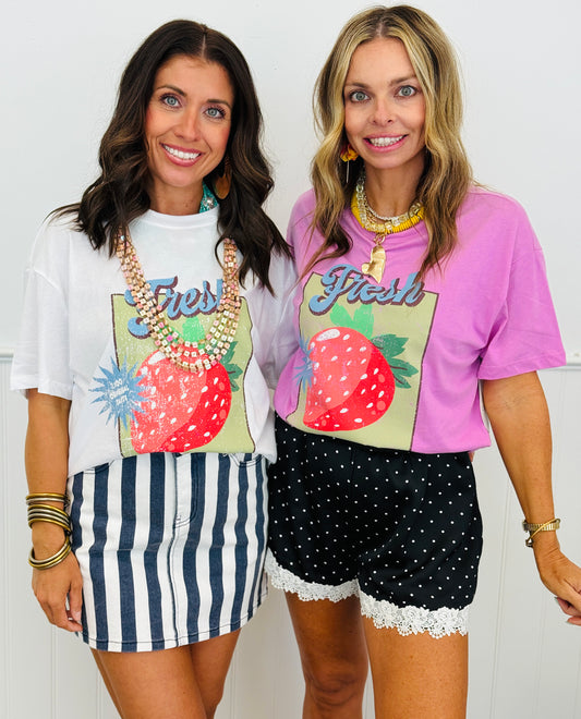 Fresh Strawberry Vibes Tee (Reg & Plus)-2 Colors
