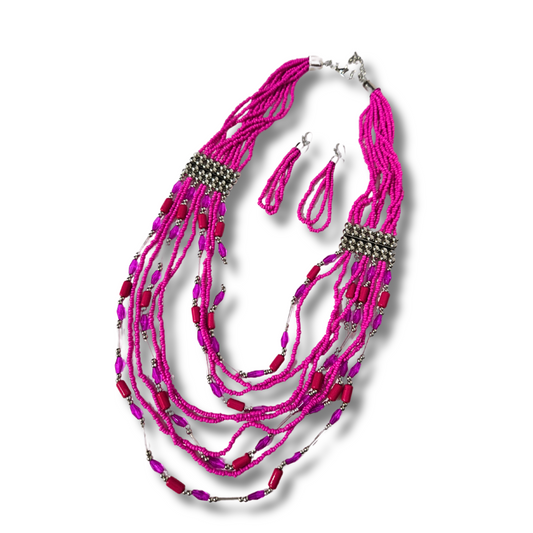 Fuchsia Seed Bead Layer Necklace