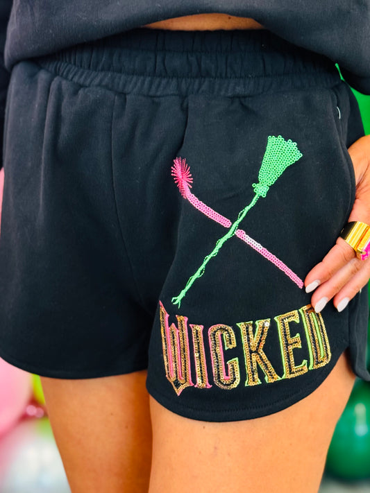 Queen Of Sparkles Licensed Black Broom and Wand Shorts (Reg. and Plus)