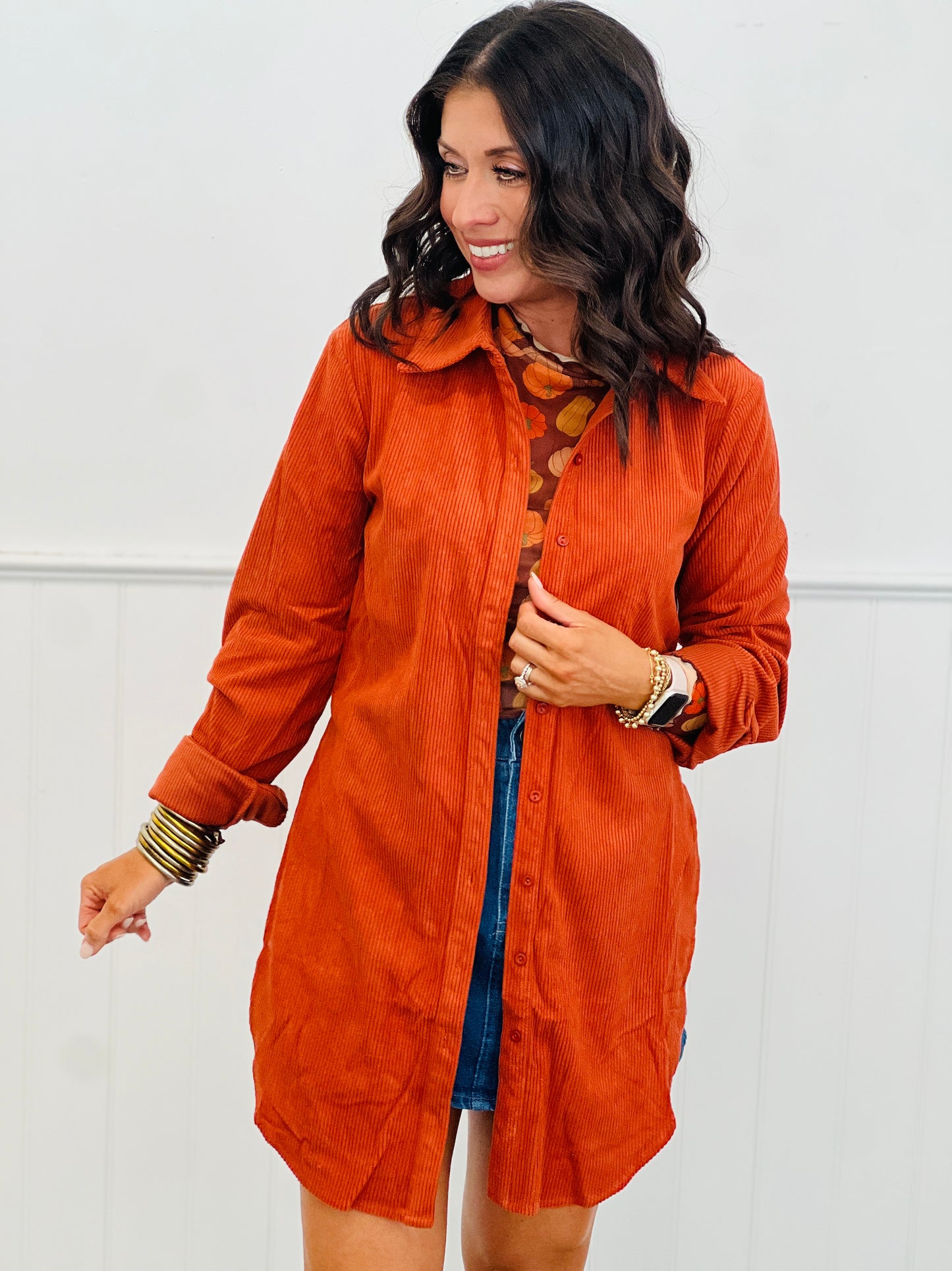 Corduroy Side Slit Button Down Top (Reg.) - 2 Colors