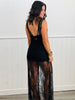 Black V-Neck Bodysuit & Sheer Lace Dress Set (Reg.)