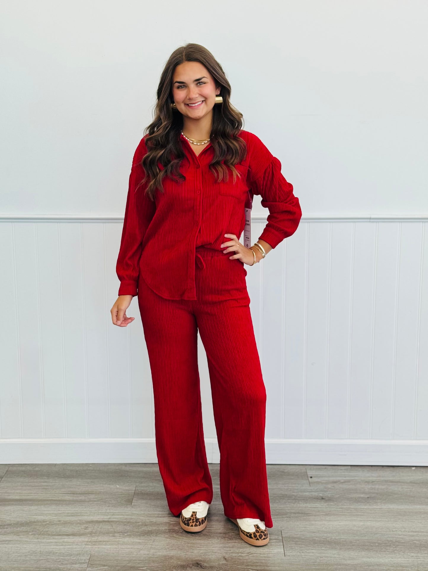 Crinkled Plisse Shirt & Pants Set (Reg.)-3 Colors