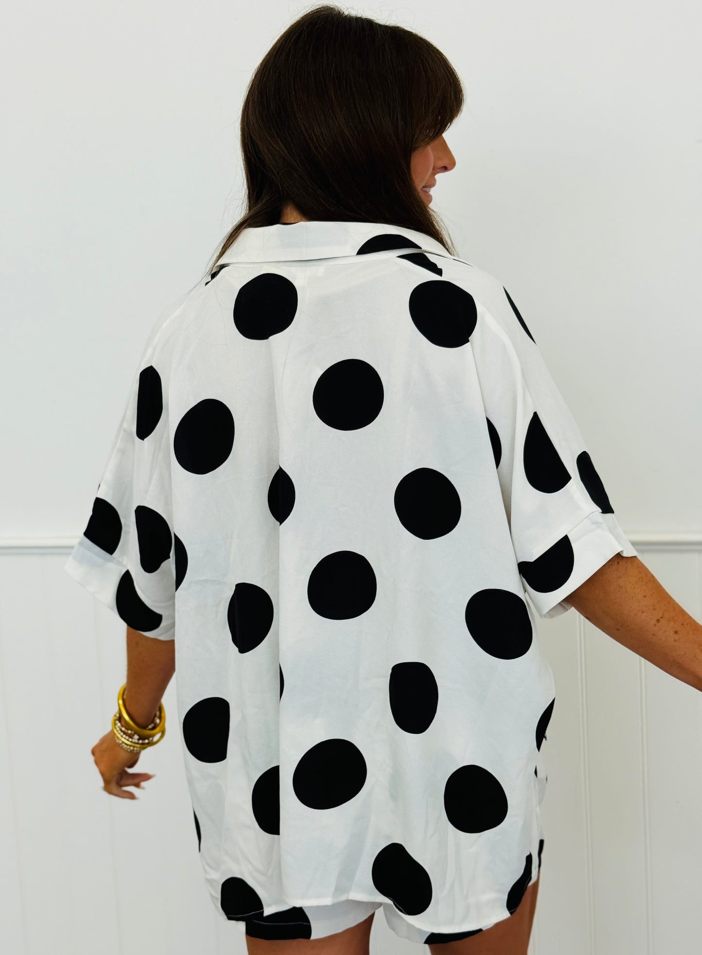 White/Black Big Dots Shirt & Shorts Set (Reg & Plus)