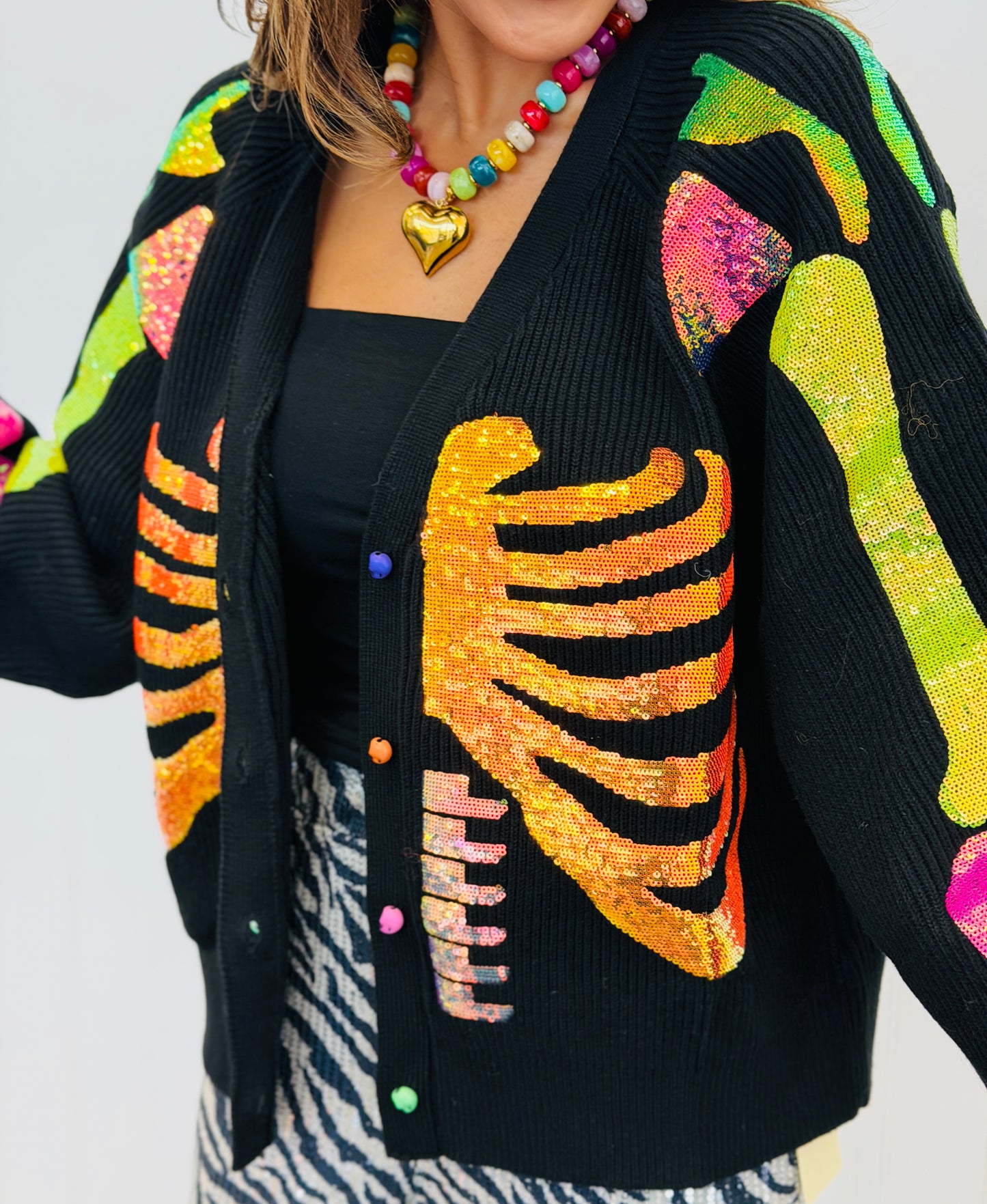 Queen Of Sparkles Black Multi Sequin Skeleton Cardigan (Reg. and Plus)