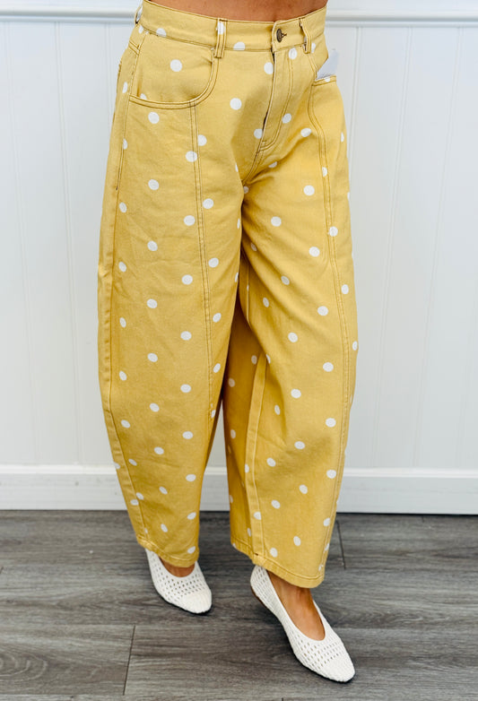 Yellow Denim Polka Dot Wide Leg Pants (Reg.)
