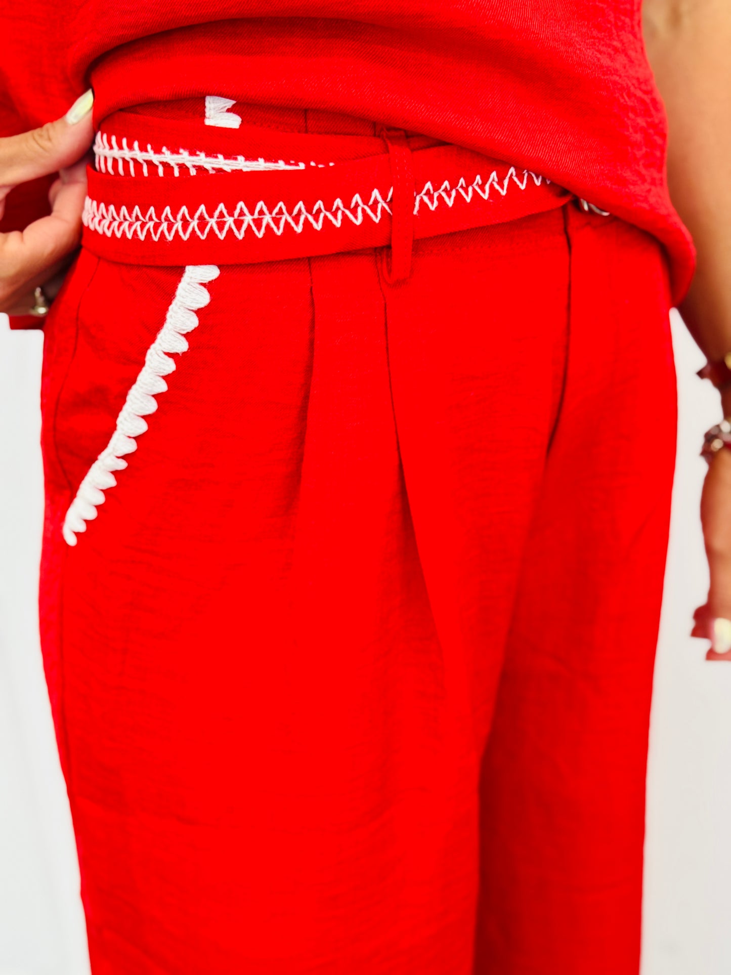Red Embroidery Accent Wide Leg Pants (Reg.)