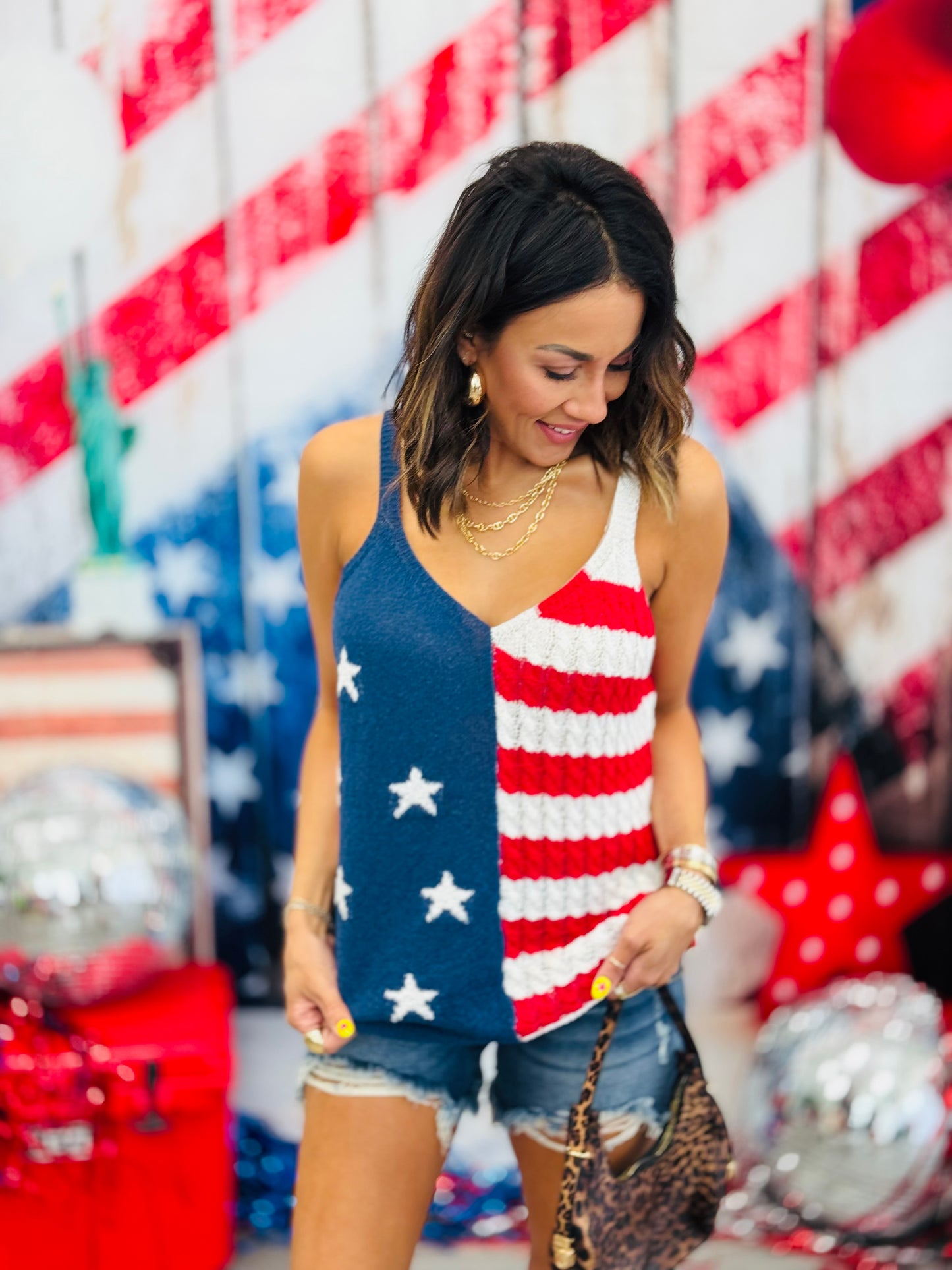 American Flag Pattern Tank Sweater (Reg & Plus)