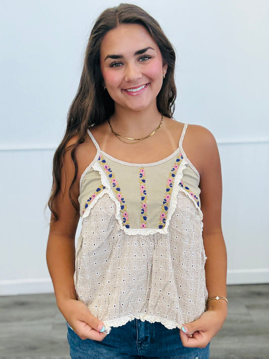 POL Taupe Floral Flowy Top (Reg.)