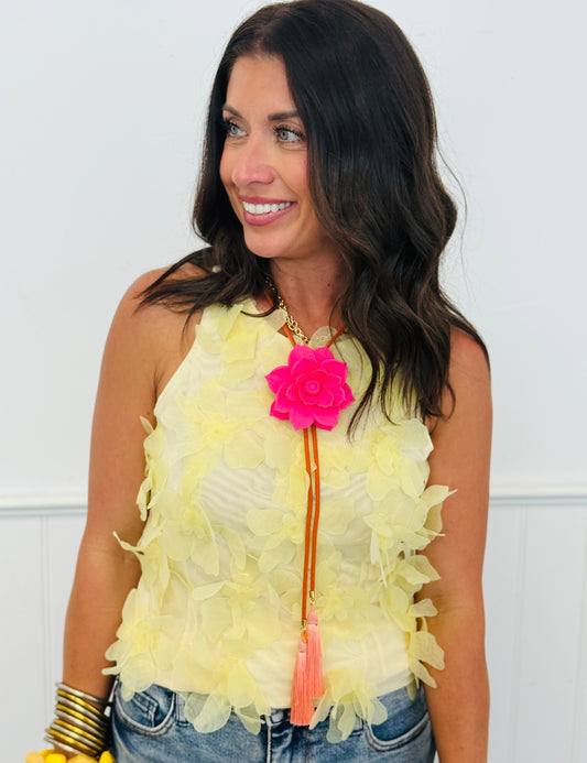 Butter Yellow Floral Embellished Top (Reg.)