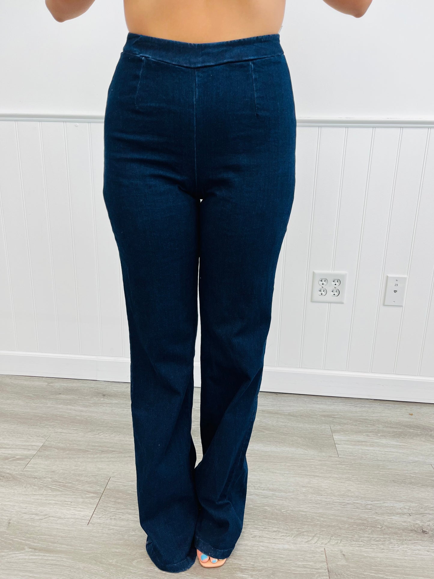 Navy Hammered Gold Button Vest Top Pants Sets (Reg.)