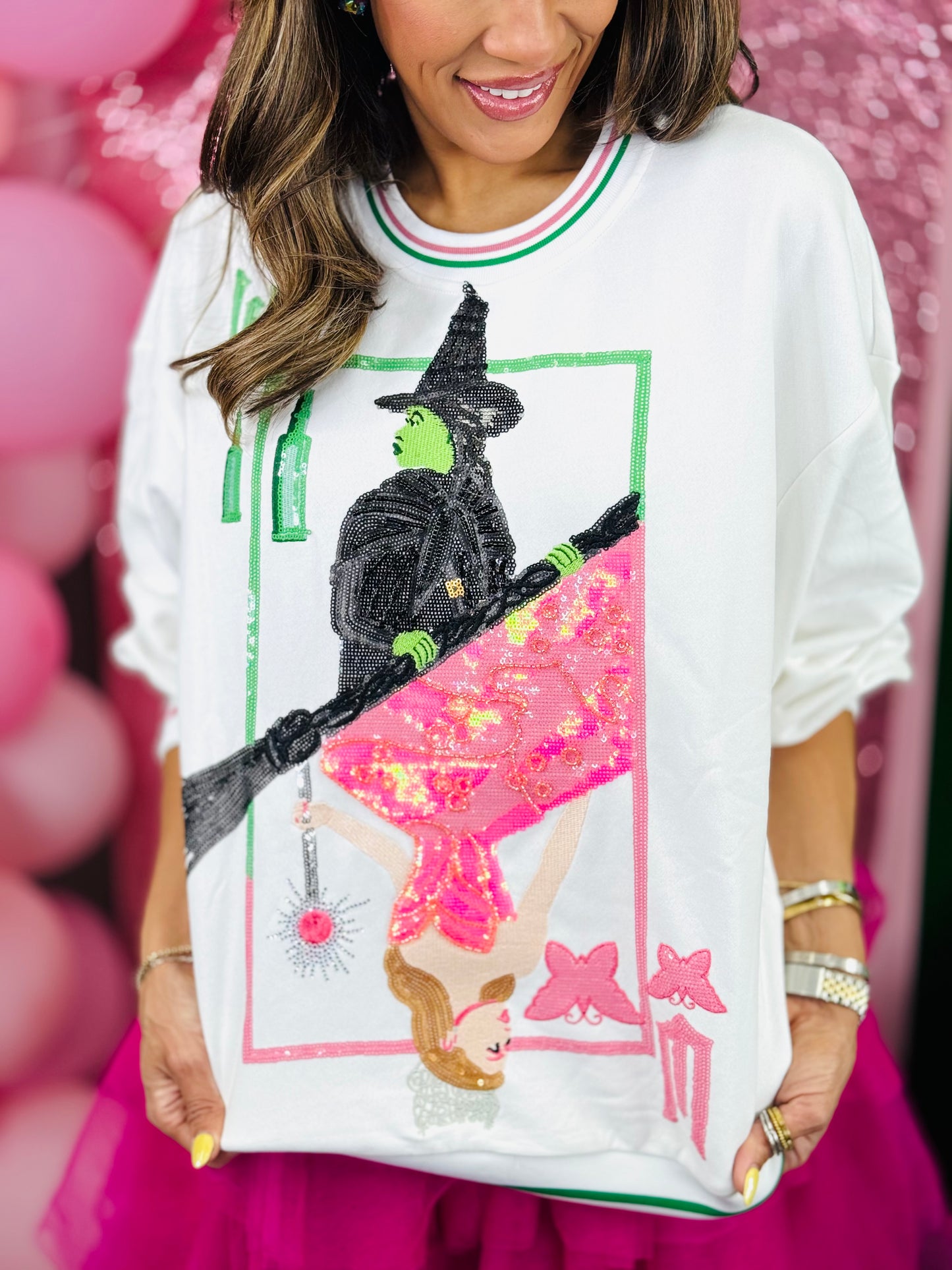 Queen Of Sparkles Licensed Elphaba & Glinda Card Sweatshirt (Reg. and Plus)