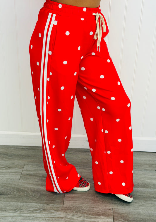 Red Polka Dot Side Stripe Pants (One Size)