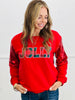 Red Jolly Sequin Sleeve Sweatshirt (Reg. and Plus)