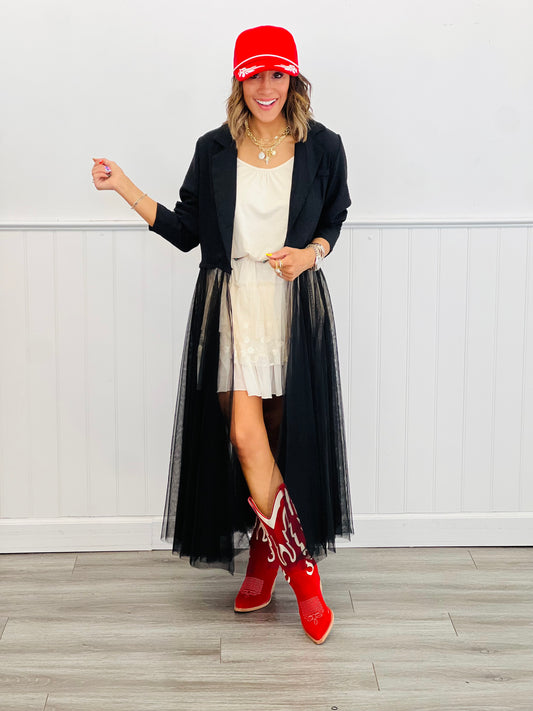 Black Long Line Mesh Blazer (Reg. & Plus)