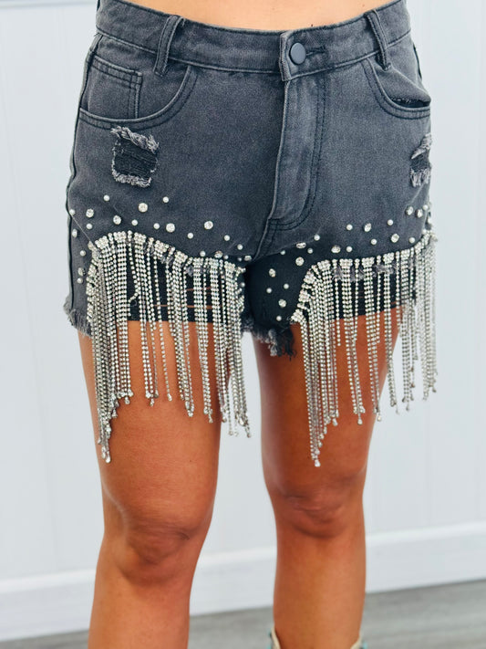 Distressed Rhinestone Fringe Shorts (Reg)