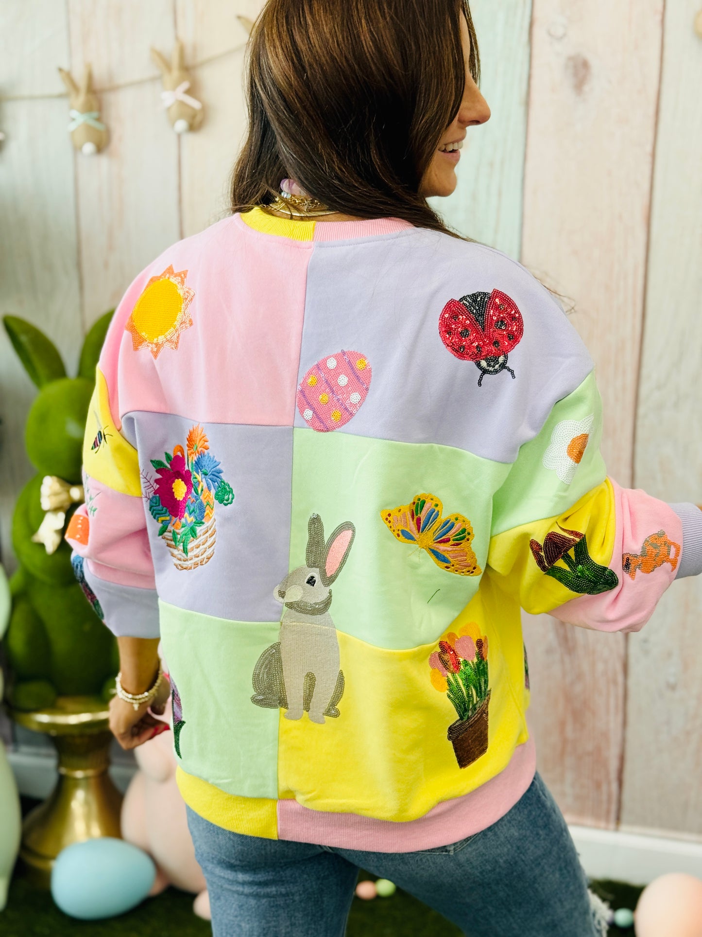 Queen Of Sparkles Pastel Colorblock Easter Icon Sweatshirt (Reg. and Plus)