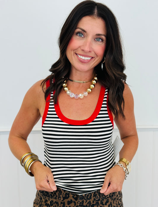 Striped Contrast Trim Tank Top (Reg. and Plus)