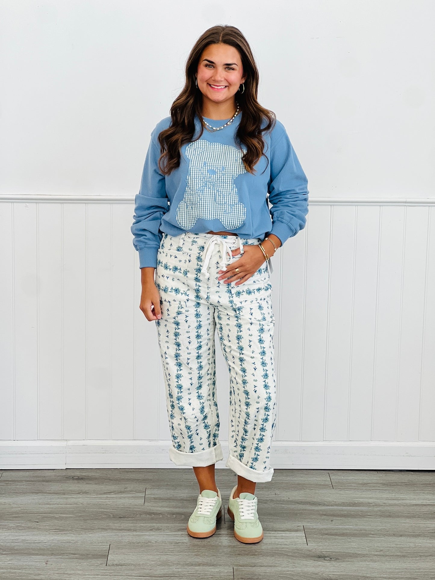 Gingham Teddy Bear Graphic Sweatshirt (Reg.)-2 Colors