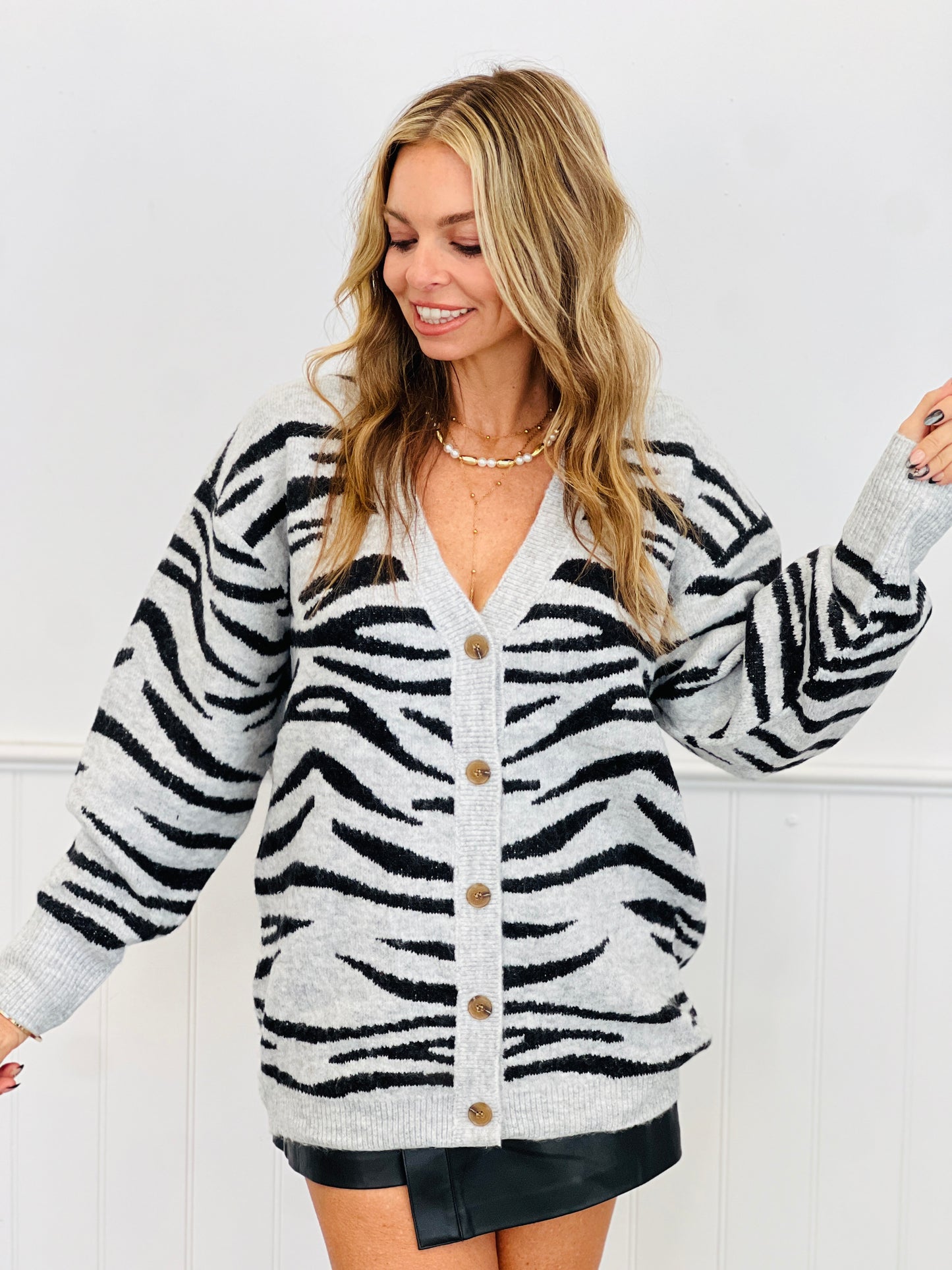 Zebra Print Button Up Cardigan (One Size) - 4 Colors