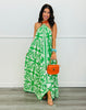 Green Print Open Back Midi Scarf Dress (Reg.)