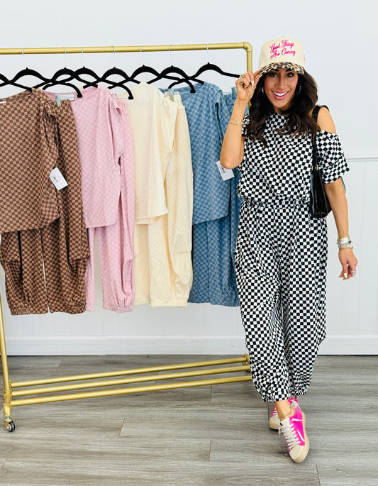 French Terry Checkered Top & Pant Set (Reg)-5 Colors