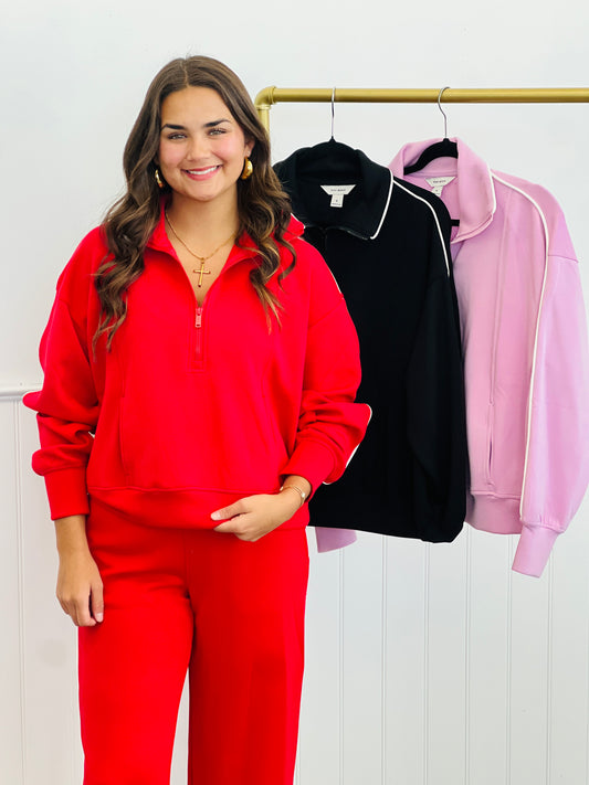 Modal Side Piping Half Zip Top (Reg. and Plus)-3 Colors