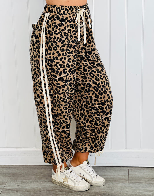 Leopard Bow Tie Elastic Hem Pants (Reg & Plus)